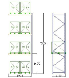 Pal-Rack 5000 pole 1900 / 500 kg / přídavné pole